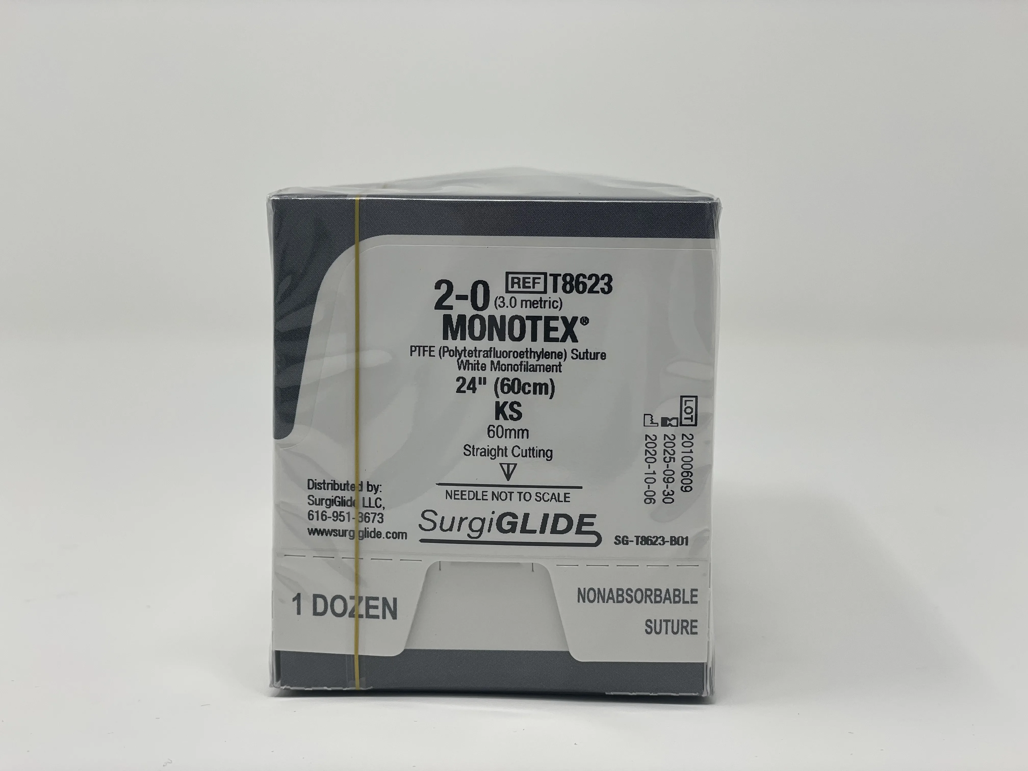 SurgiGlide Straight Needle 60mm - 60cm Faden 2/0 PTFE (1VE=12Stk)